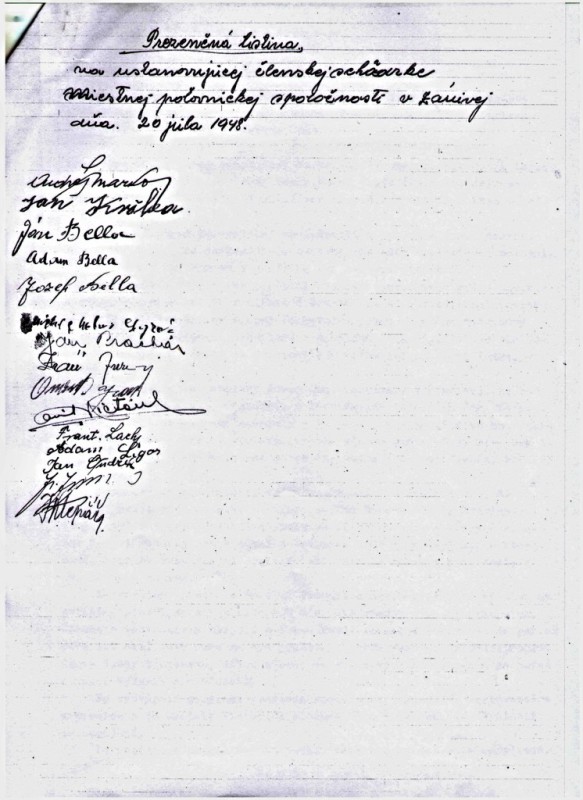 20.7.1948 -Prezenčná listina z ust.schôdze
